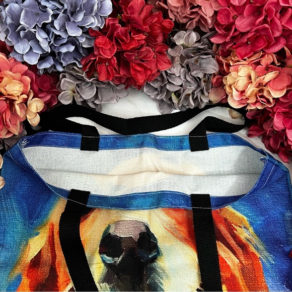 Eco-Friendly Happy Golden Retriever Dog Folding Tote Bag - Picture 11 of 14